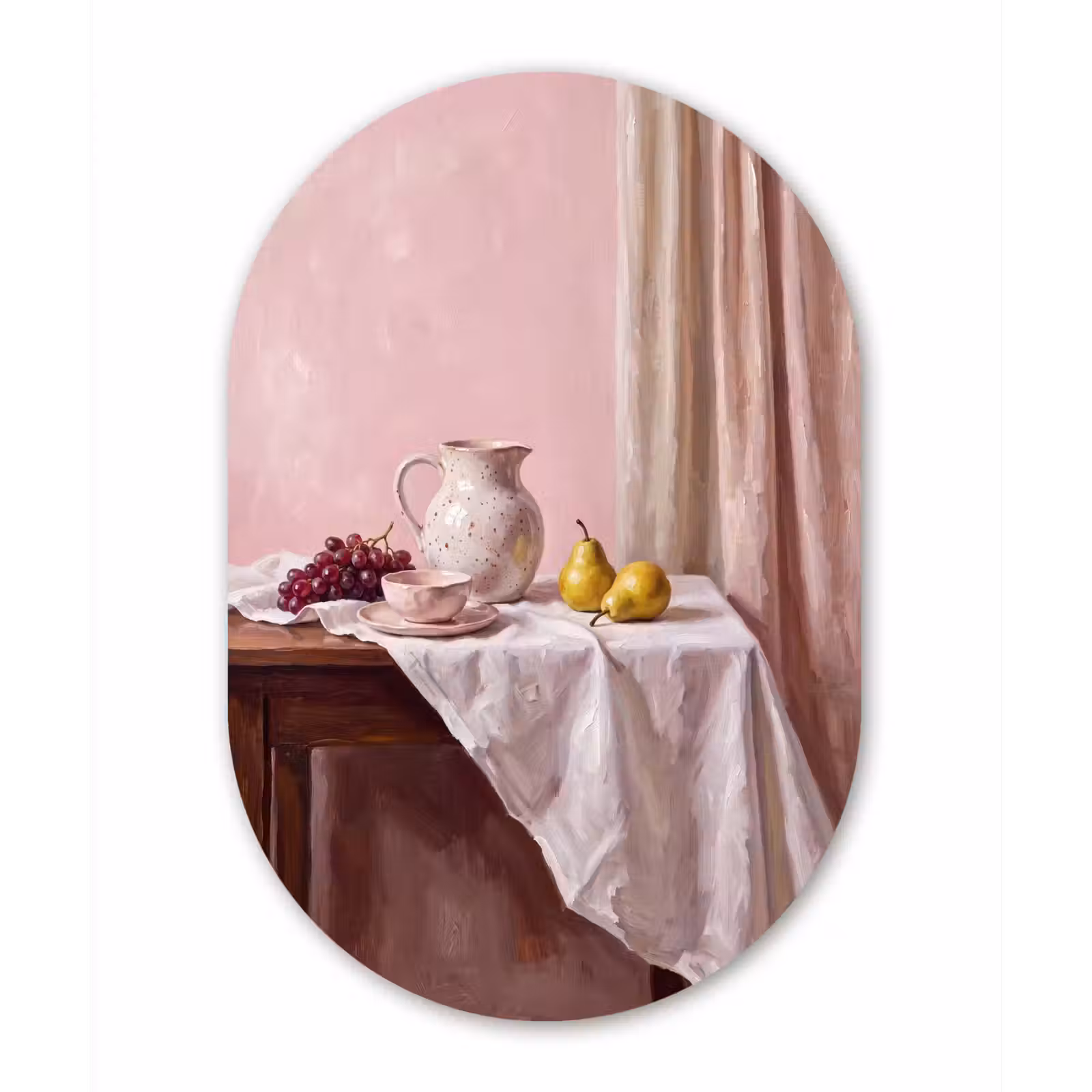 Oval - Glass - Still Life - Fruit - Pink - Stilleven - Fruit - Roze Wandcirkel Ovaal Glas middel