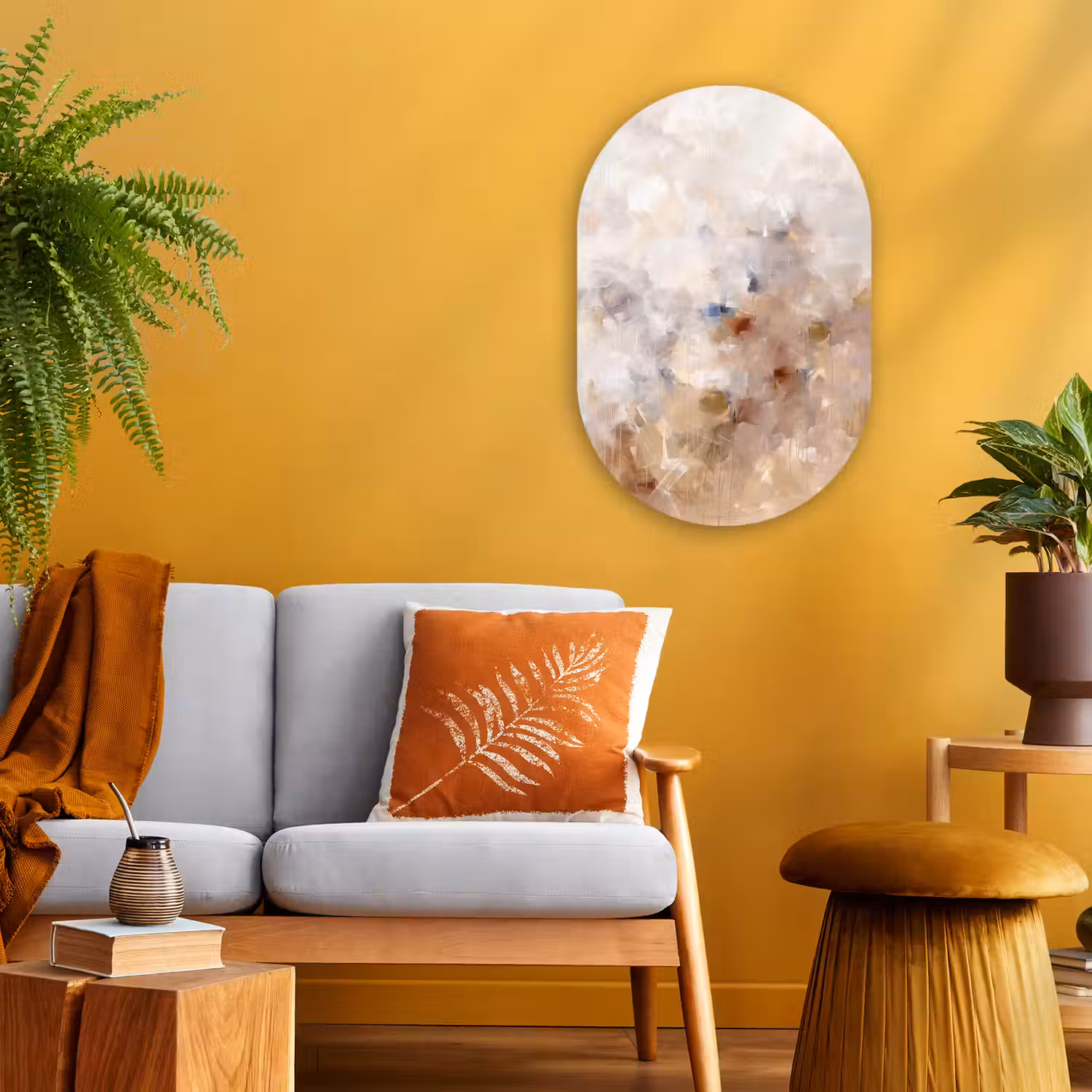 Abstract - Borstelstreken - Modern - Beige - Kunst Wandcirkel Ovaal Forex klein -sfeer4