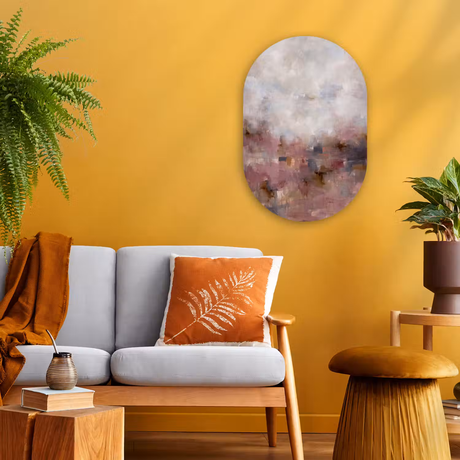 Abstract - Vloeiend - Kunst - Modern - Beige Wandcirkel Ovaal Forex klein -sfeer4