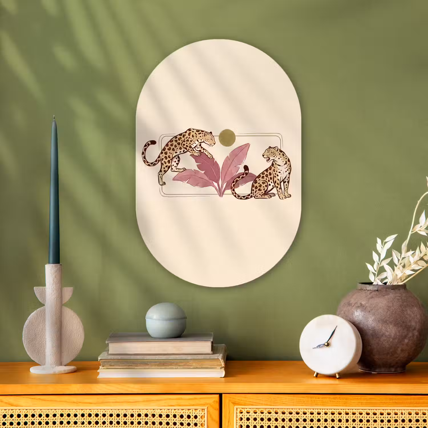 Dieren - Kat - Jungle - Illustratie - Beige Wandcirkel Ovaal Forex klein -sfeer2