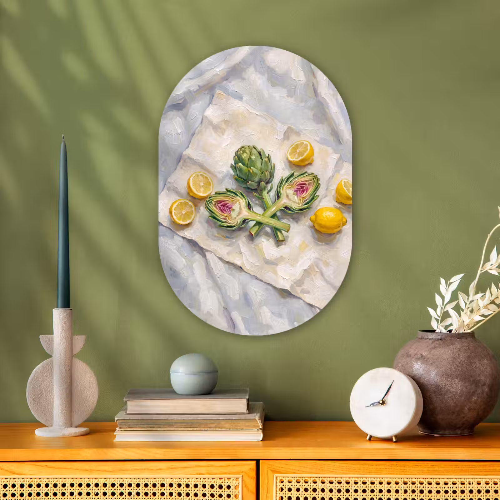 Oval - Plastic - Artichoke - Lemon - Food - Artisjok - Citroen - Eten Wandcirkel Ovaal Forex klein