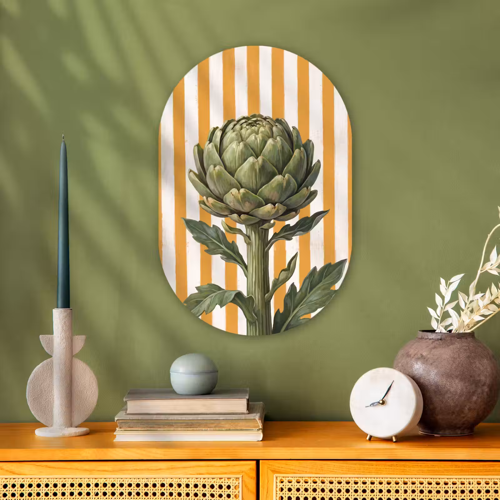 Oval - Plastic - Artichoke - Modern - Vegetable - Artisjok - Modern - Groente Wandcirkel Ovaal Forex klein
