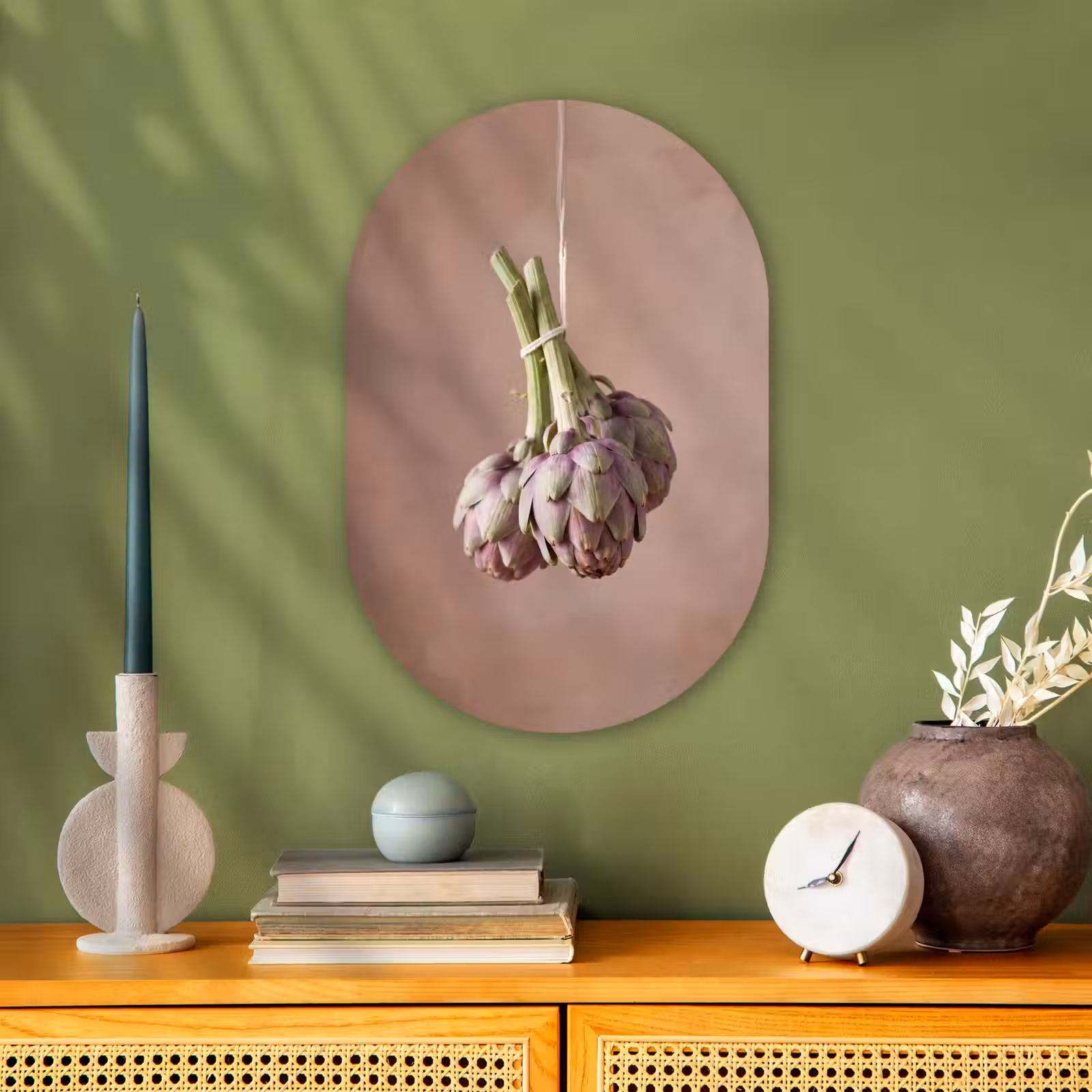 Oval - Plastic - Artichokes - Hanging - Vegetables - Artisjokken - Hangend - Groenten Wandcirkel Ovaal Forex klein