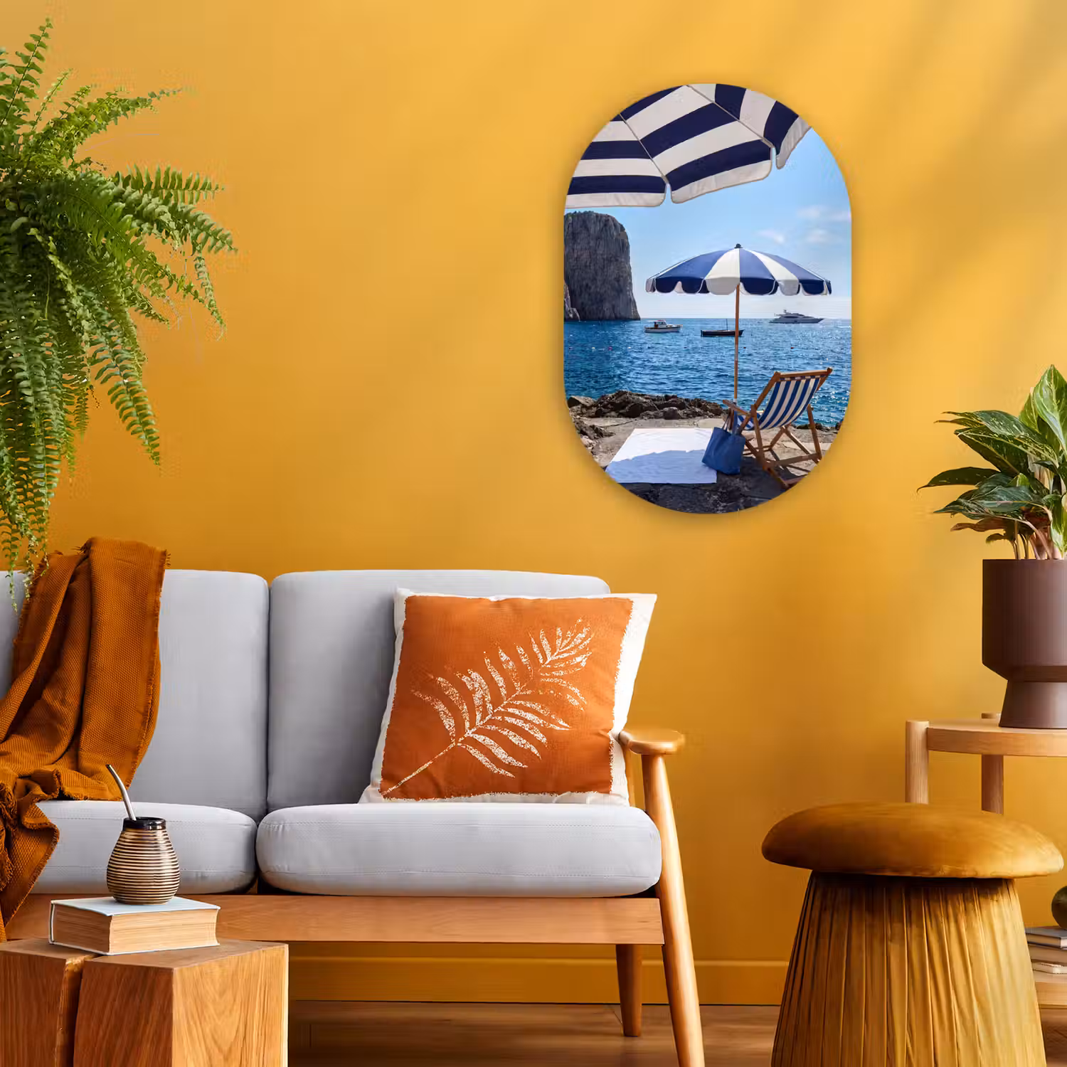 Strand - Ligstoel - Parasol - Zomer - Blauw Wandcirkel Ovaal Forex klein -sfeer4
