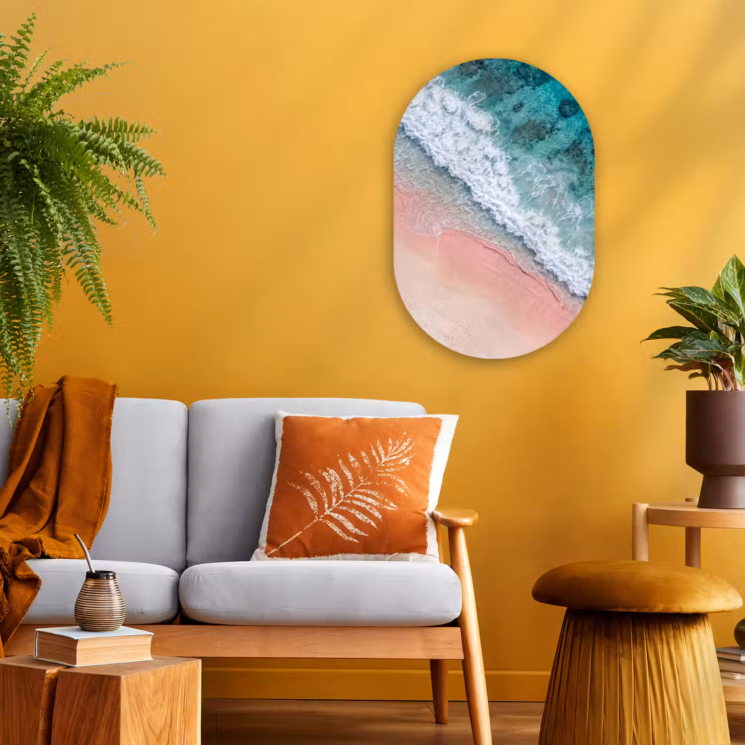 Strand - Oceaan - Golven - Roze Zand - Natuur Wandcirkel Ovaal Forex klein -sfeer4