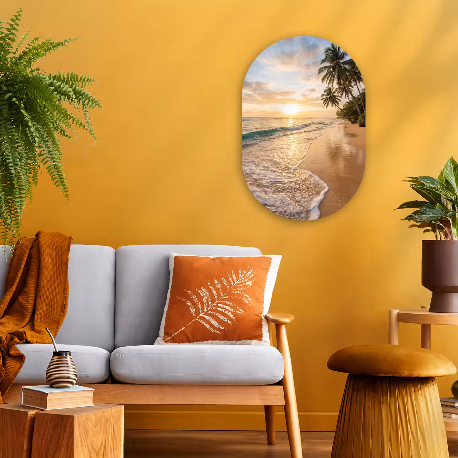 Strand - Zonsondergang - Tropisch - Natuur - Goud Wandcirkel Ovaal Forex klein -sfeer4