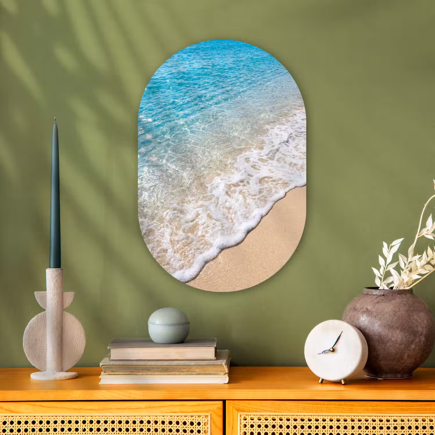 Strand - Water - Natuur - Blauw - Beige Wandcirkel Ovaal Forex klein -sfeer2