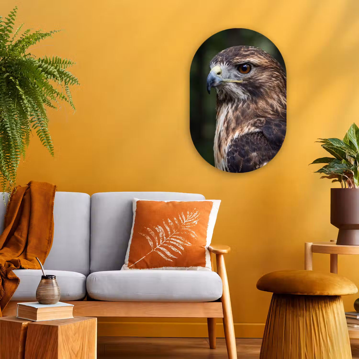 Buizerd - Roofvogel - Natuur - Bruin Wandcirkel Ovaal Forex klein -sfeer4
