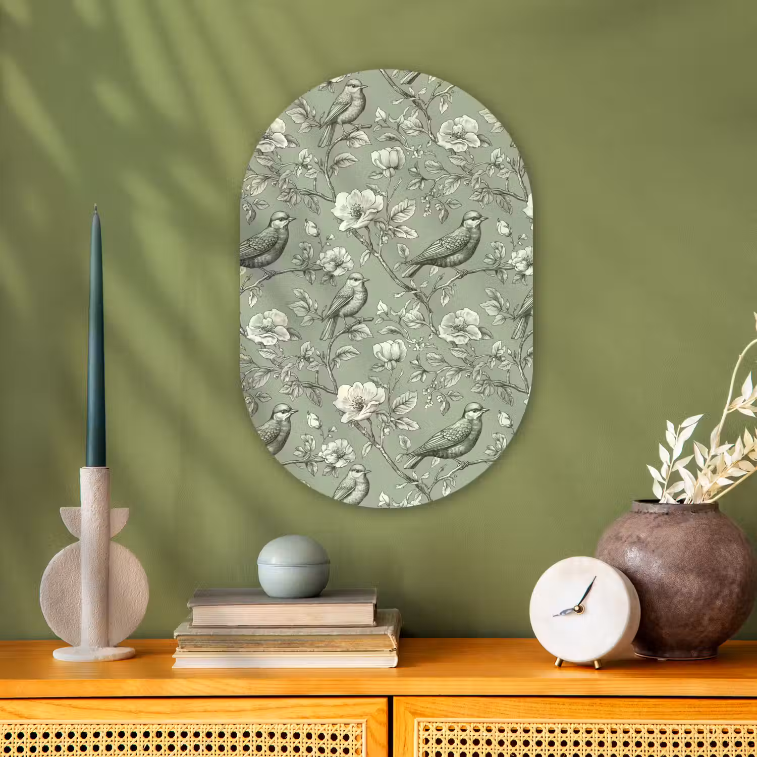 Klassiek - Botanisch - Groen Wandcirkel Ovaal Forex klein 630 -sfeer2