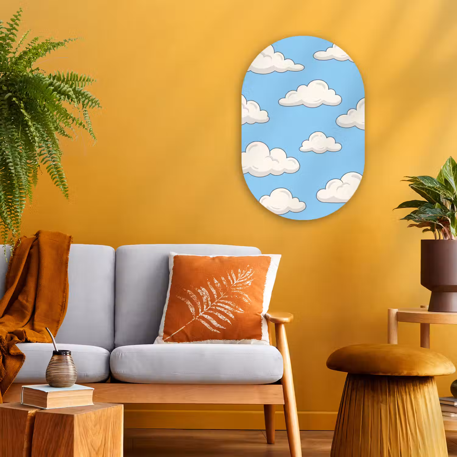 Wolk - Cartoon - Lucht - Blauw - Wit Wandcirkel Ovaal Forex klein -sfeer4
