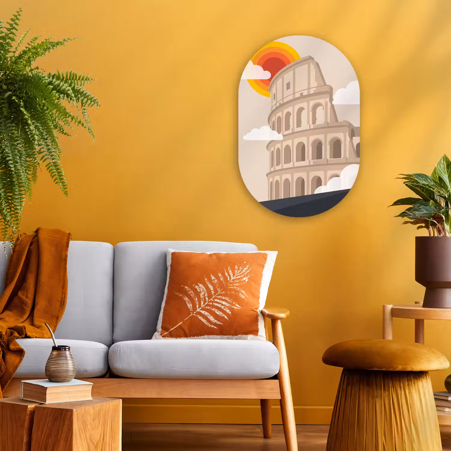 Colosseum - Zonsopgang - Rome - Architectuur - Beige Wandcirkel Ovaal Forex klein -sfeer4