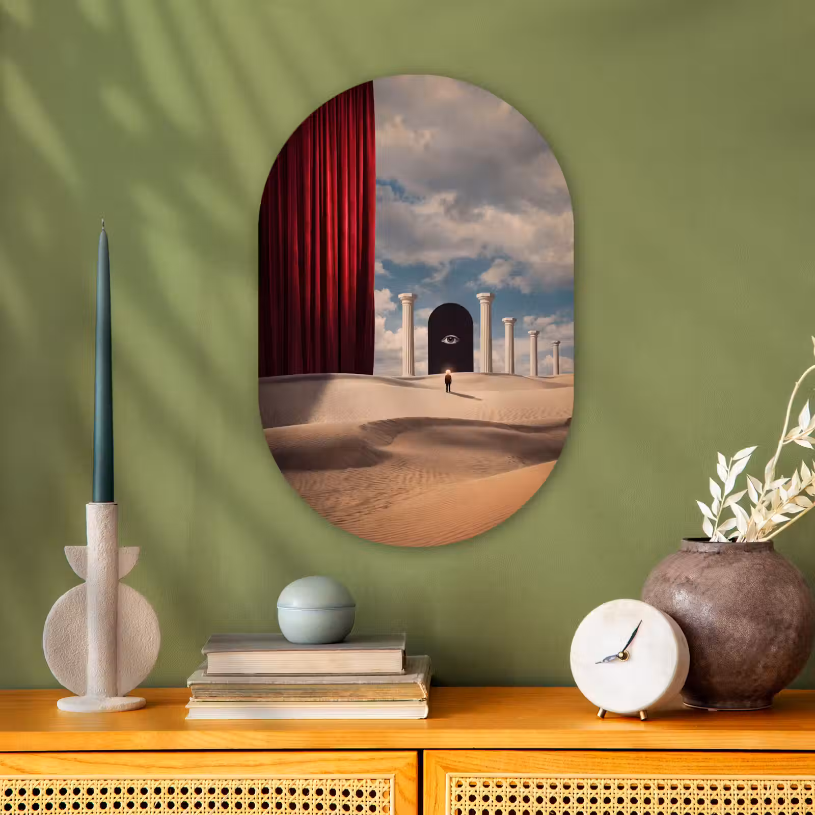 Oval - Plastic - Dream - Desert - Eye - Droom - Woestijn - Oog Wandcirkel Ovaal Forex klein