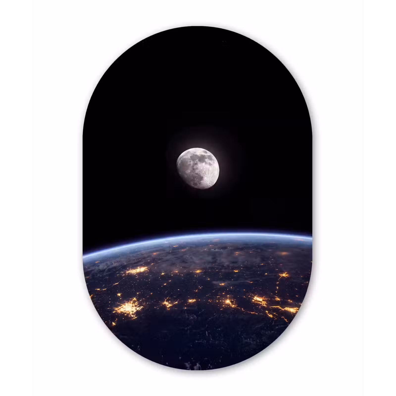 Oval - Plastic - Earth - Night - Space - Aarde - Nacht - Ruimte Wandcirkel Ovaal Forex klein