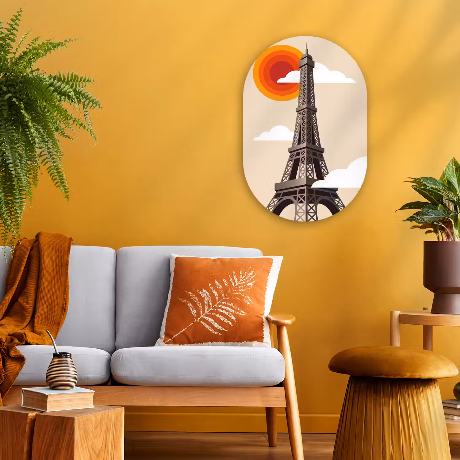 Eiffeltoren - Zon - Architectuur - Abstract - Beige Wandcirkel Ovaal Forex klein -sfeer4