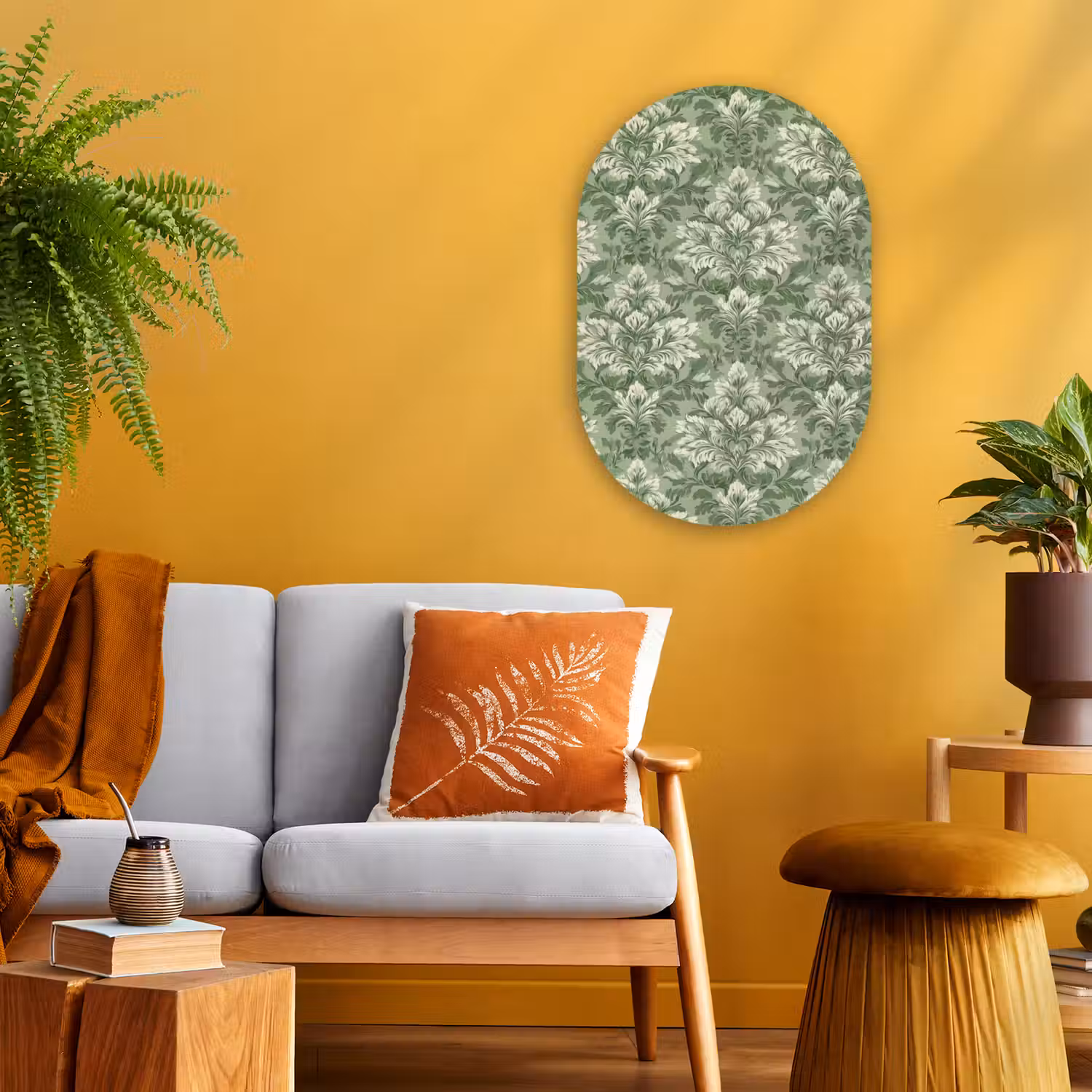Sierlijk - Lichtgroen - Planten - Patroon - Getailleerd Wandcirkel Ovaal Forex klein 630 -sfeer4
