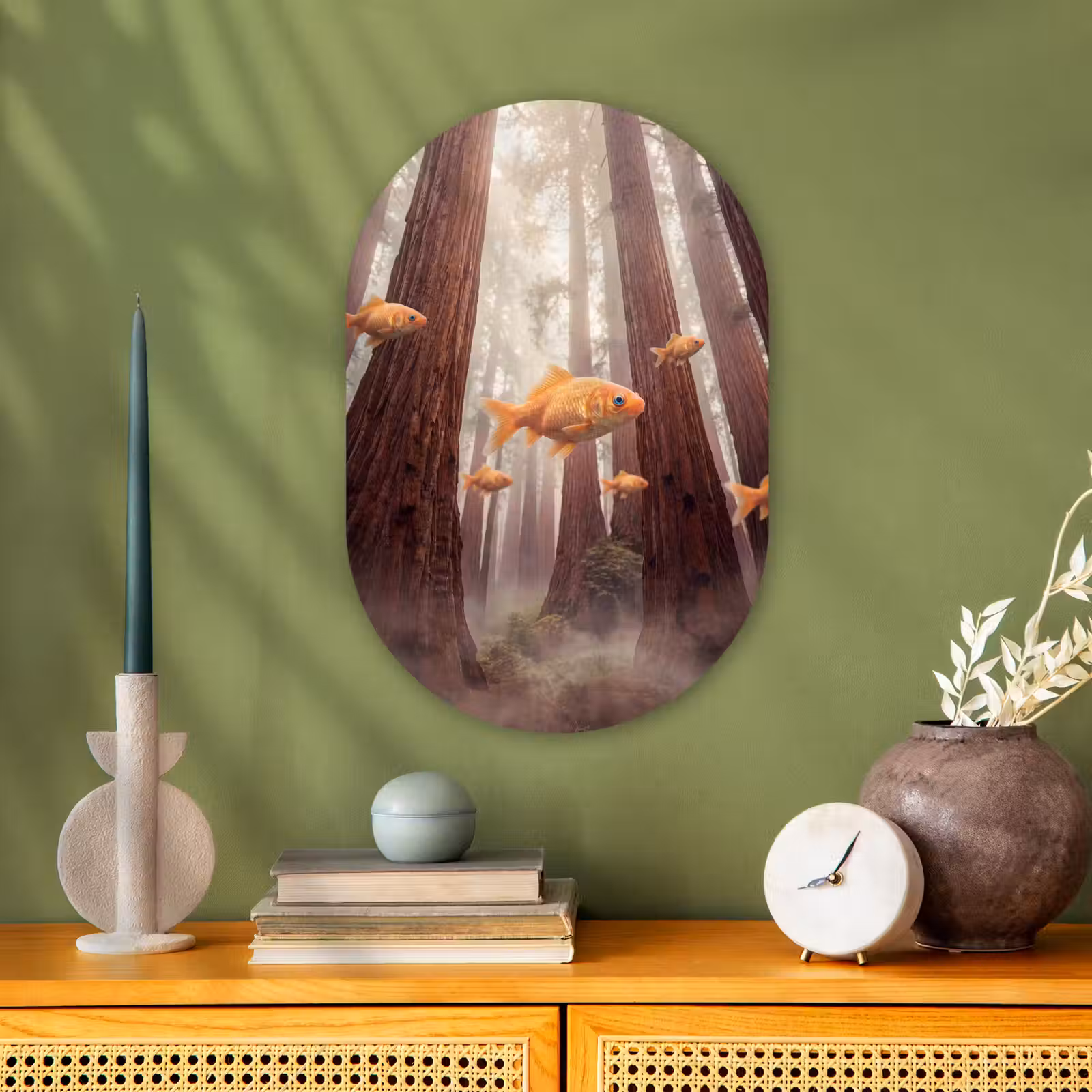 Oval - Plastic - Fish - Forest - Fantasy - Vis - Bos - Fantasie Wandcirkel Ovaal Forex klein