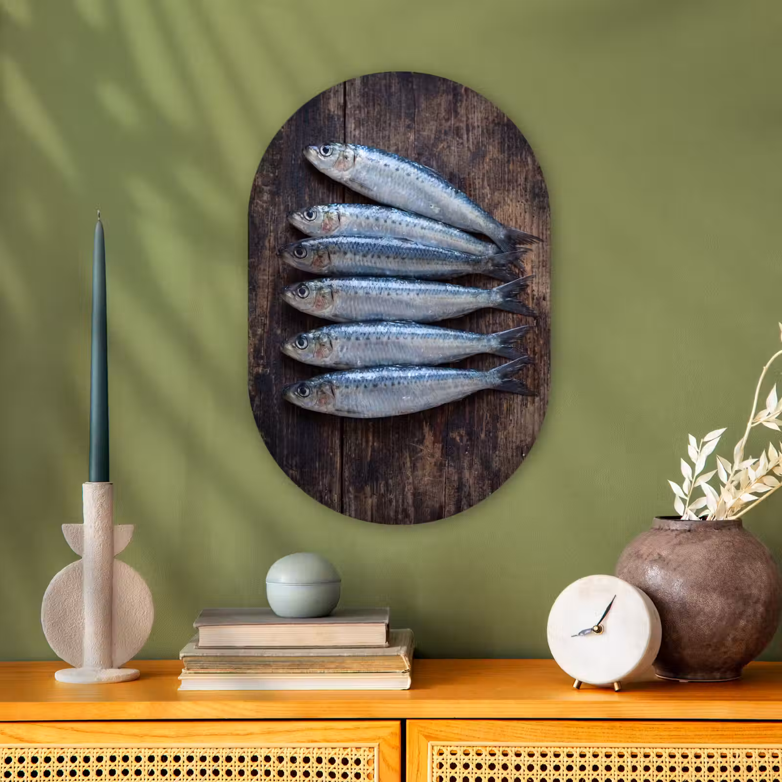 Oval - Plastic - Fish - Wood - Food - Vis - Hout - Eten Wandcirkel Ovaal Forex klein