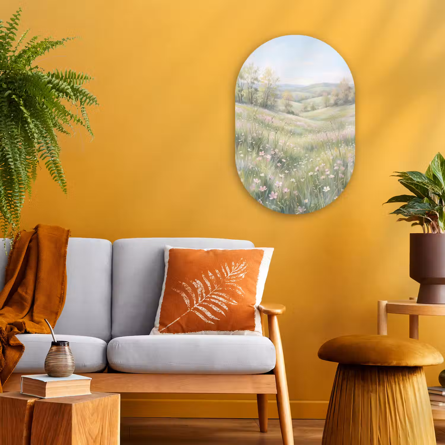 Bloemen veld - Bloemen - Groen Wandcirkel Ovaal Forex klein -sfeer4