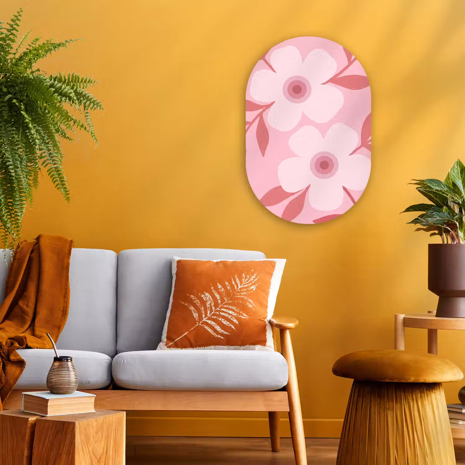 Bloemen - Abstract - Modern - Roze - Natuur Wandcirkel Ovaal Forex klein -sfeer4