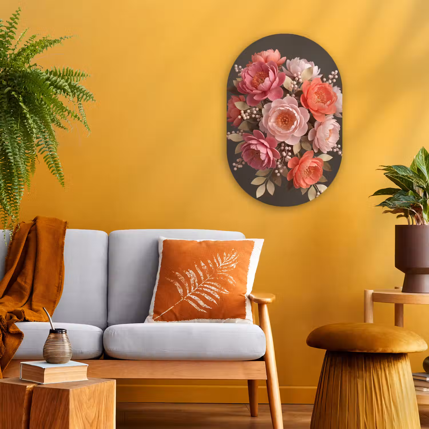 Bloemen - Bloesem - Zacht - Koraal - Decoratie Wandcirkel Ovaal Forex klein -sfeer4