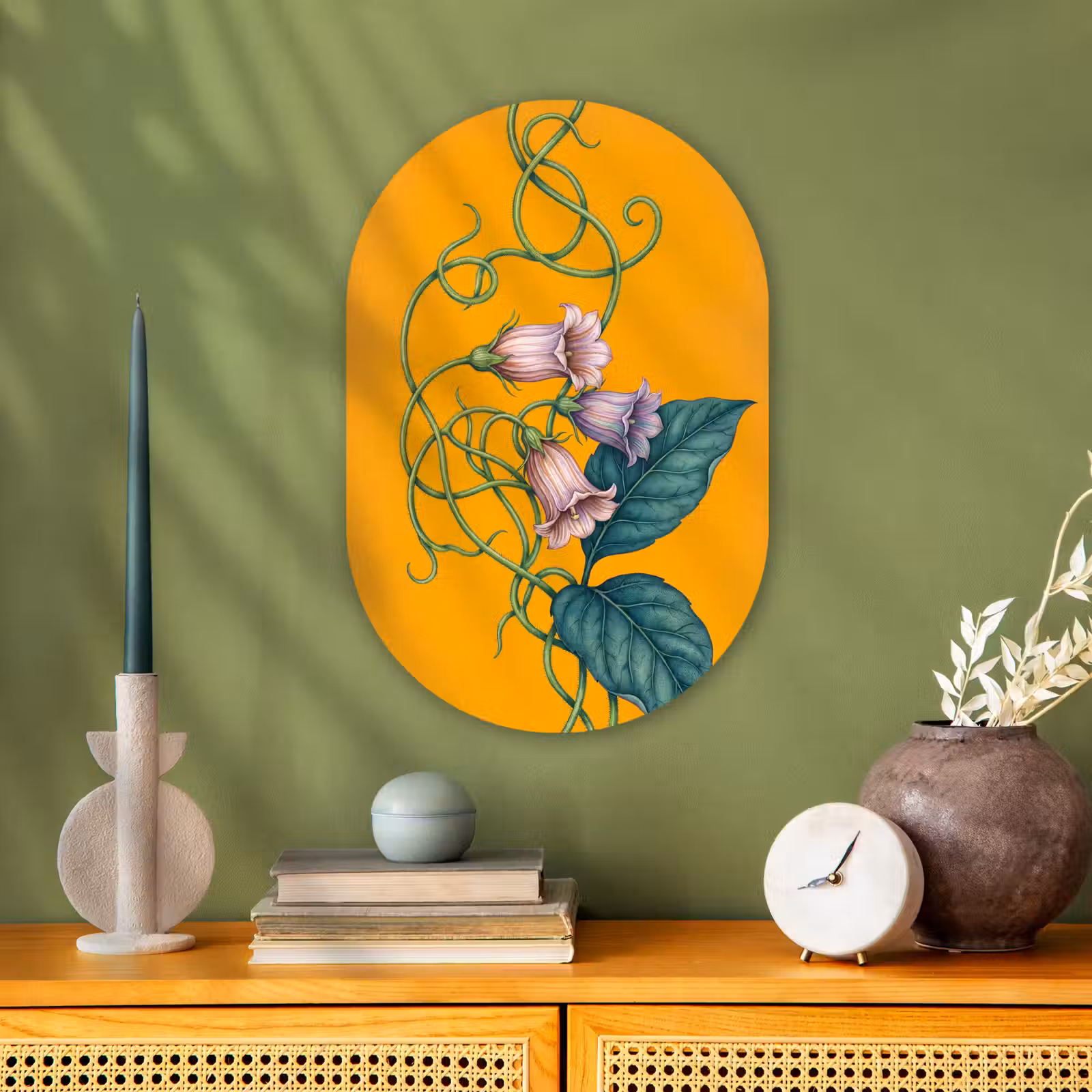Oval - Plastic - Flowers - Botanical - Yellow - Bloemen - Botanisch - Geel Wandcirkel Ovaal Forex klein