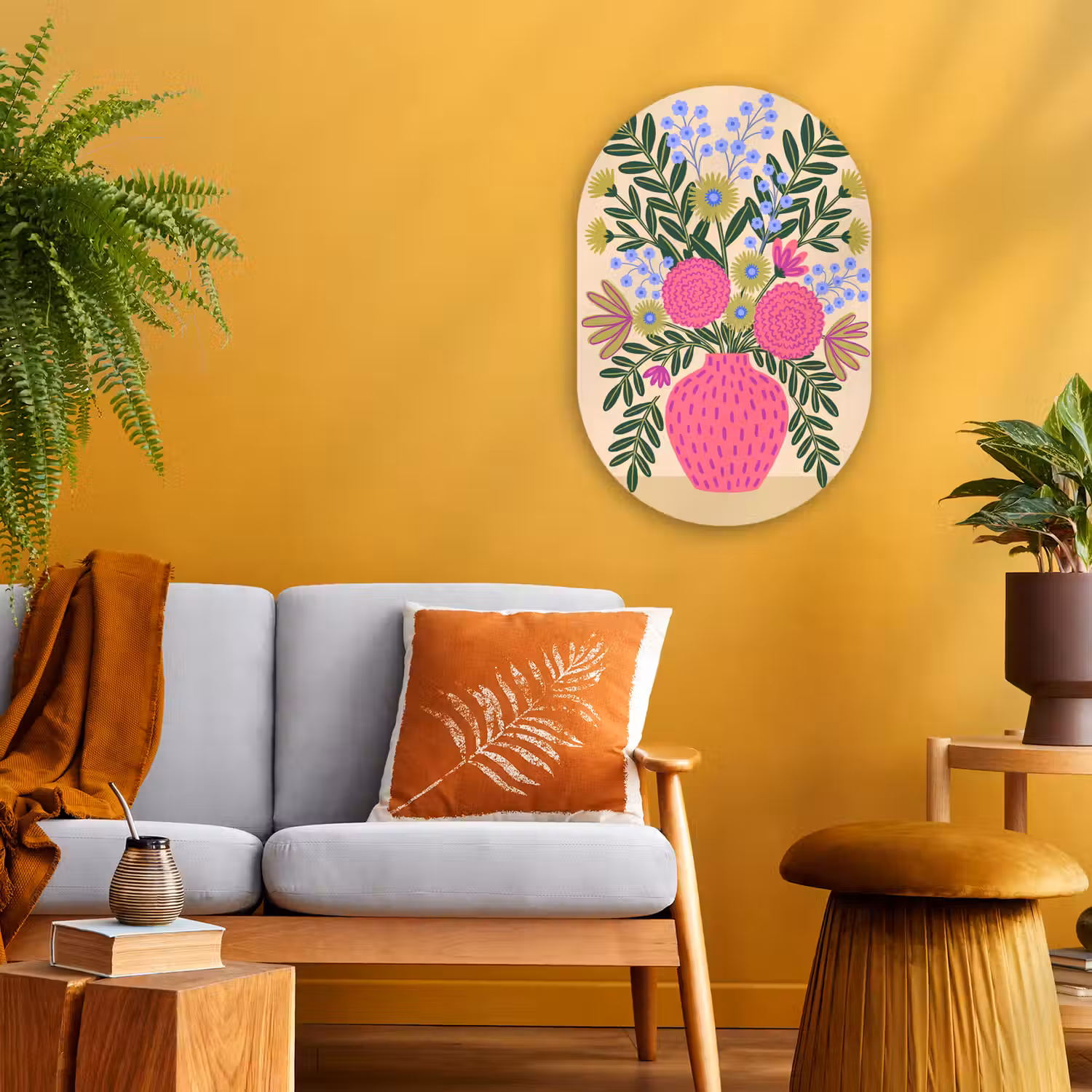 Bloemen - Boeket - Natuur - Abstract - Roze Wandcirkel Ovaal Forex klein -sfeer4