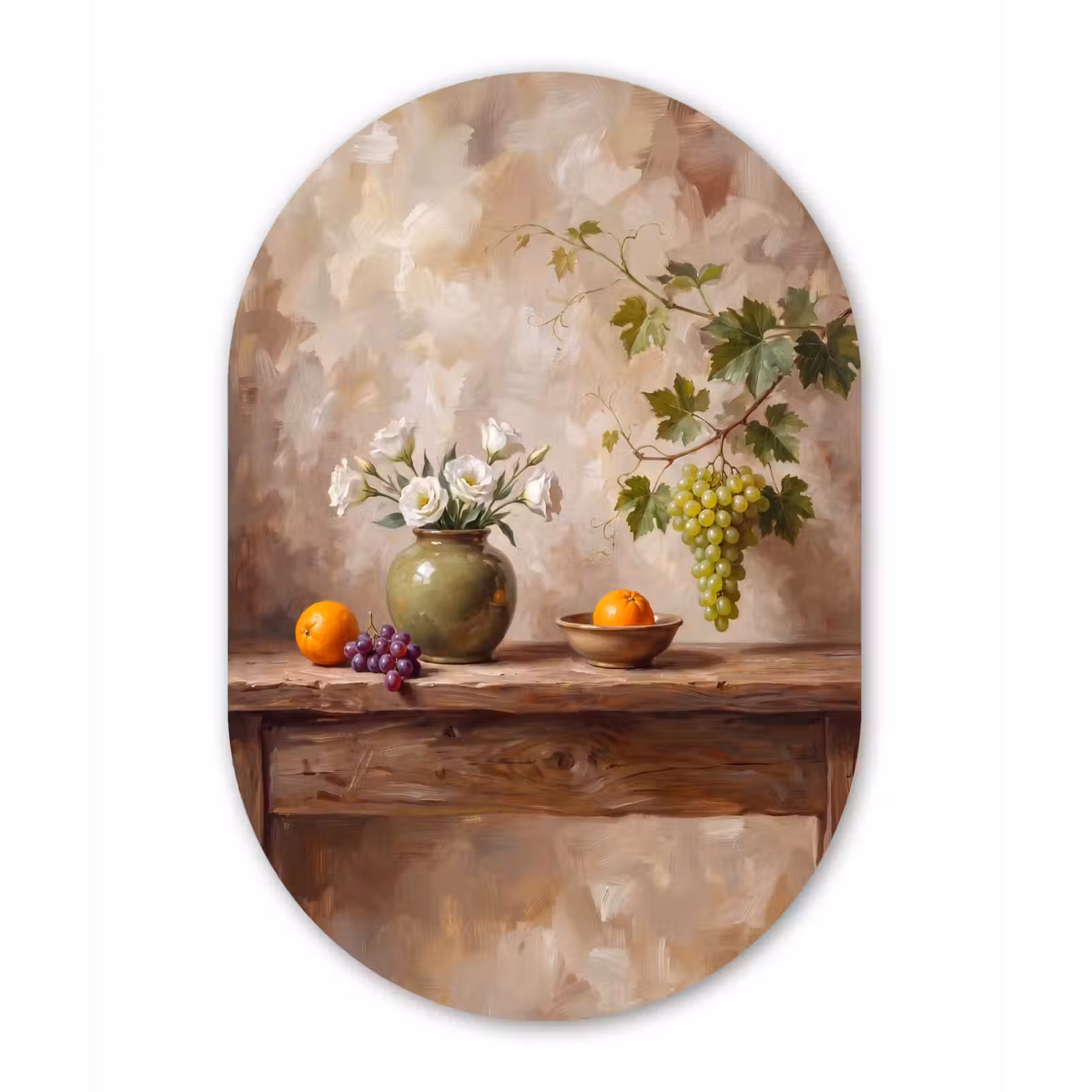 Oval - Plastic - Flowers - Fruit - Still Life - Bloemen - Fruit - Stilleven Wandcirkel Ovaal Forex klein