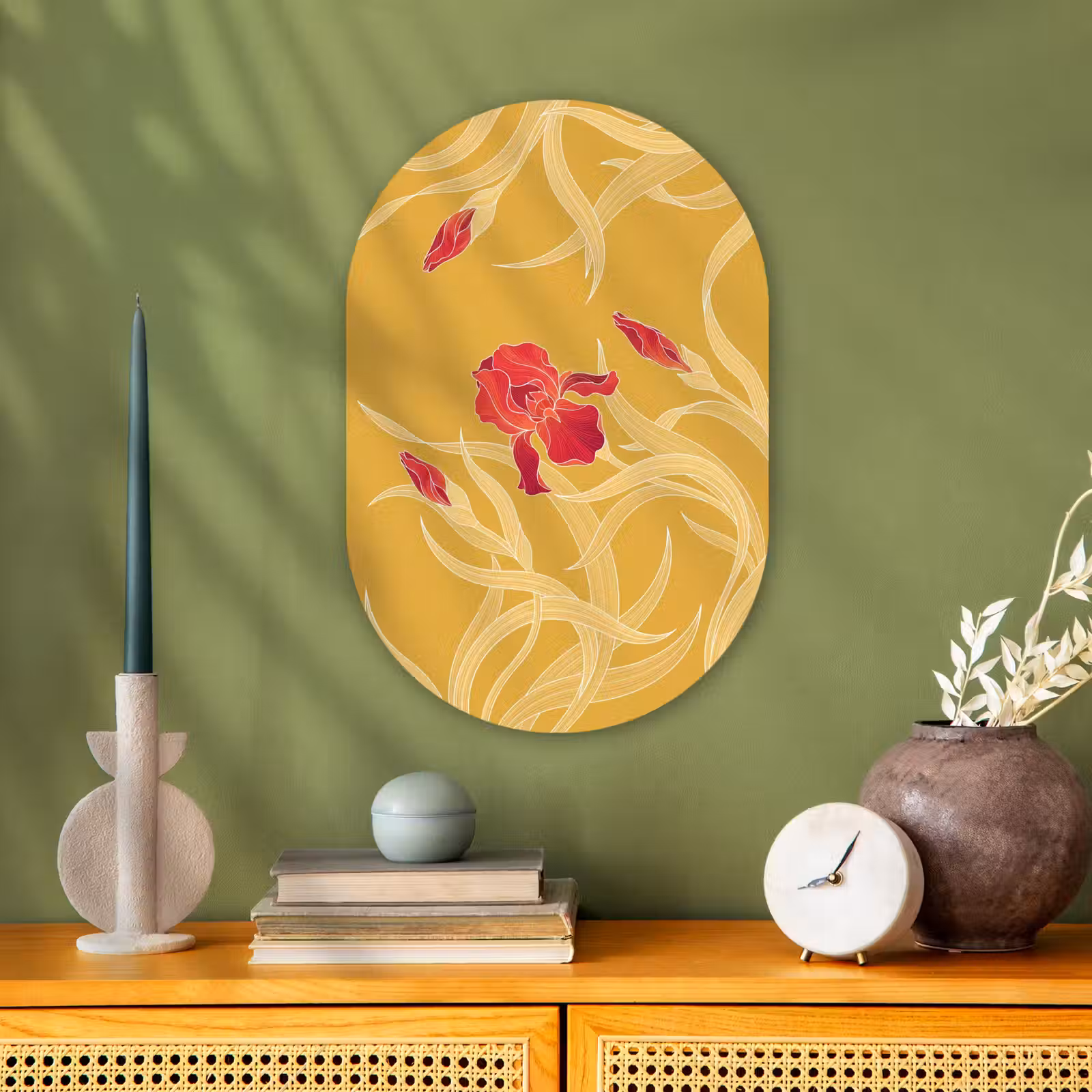Oval - Plastic - Flowers - Illustration - Red - Bloemen - Illustratie - Rood Wandcirkel Ovaal Forex klein