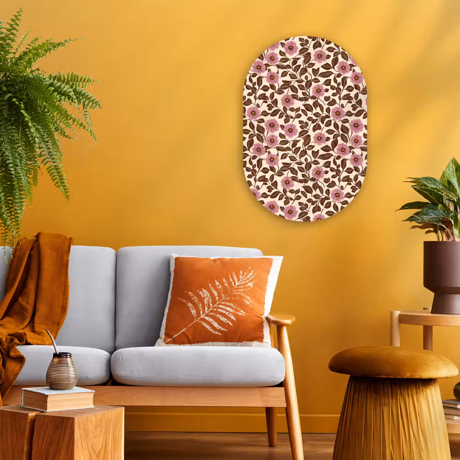 Bloemen - Bladeren - Kleurrijk Wandcirkel Ovaal Forex klein 630 -sfeer4