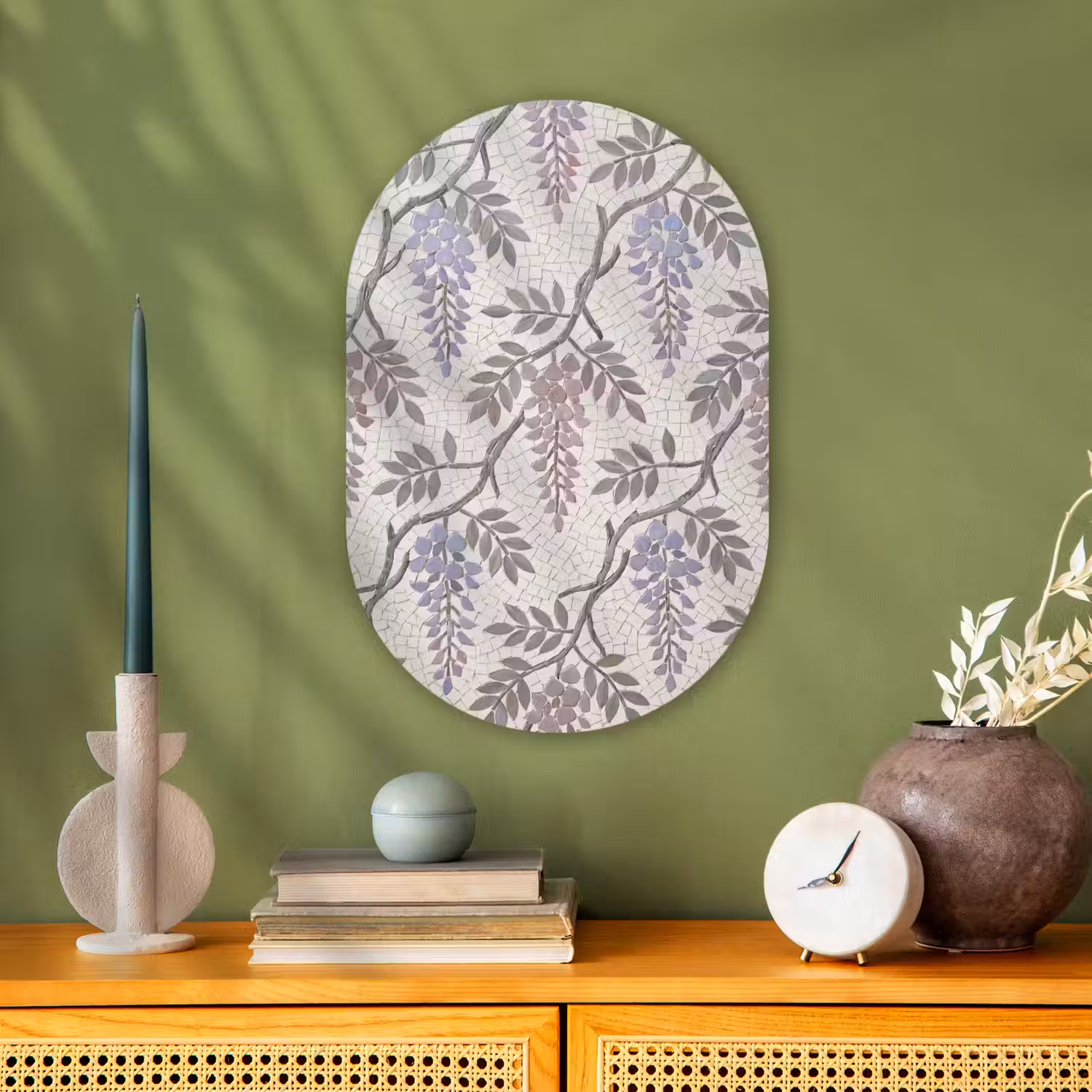Bloemen - Mozaïek - Natuur - Patroon - Paars Wandcirkel Ovaal Forex klein -sfeer2