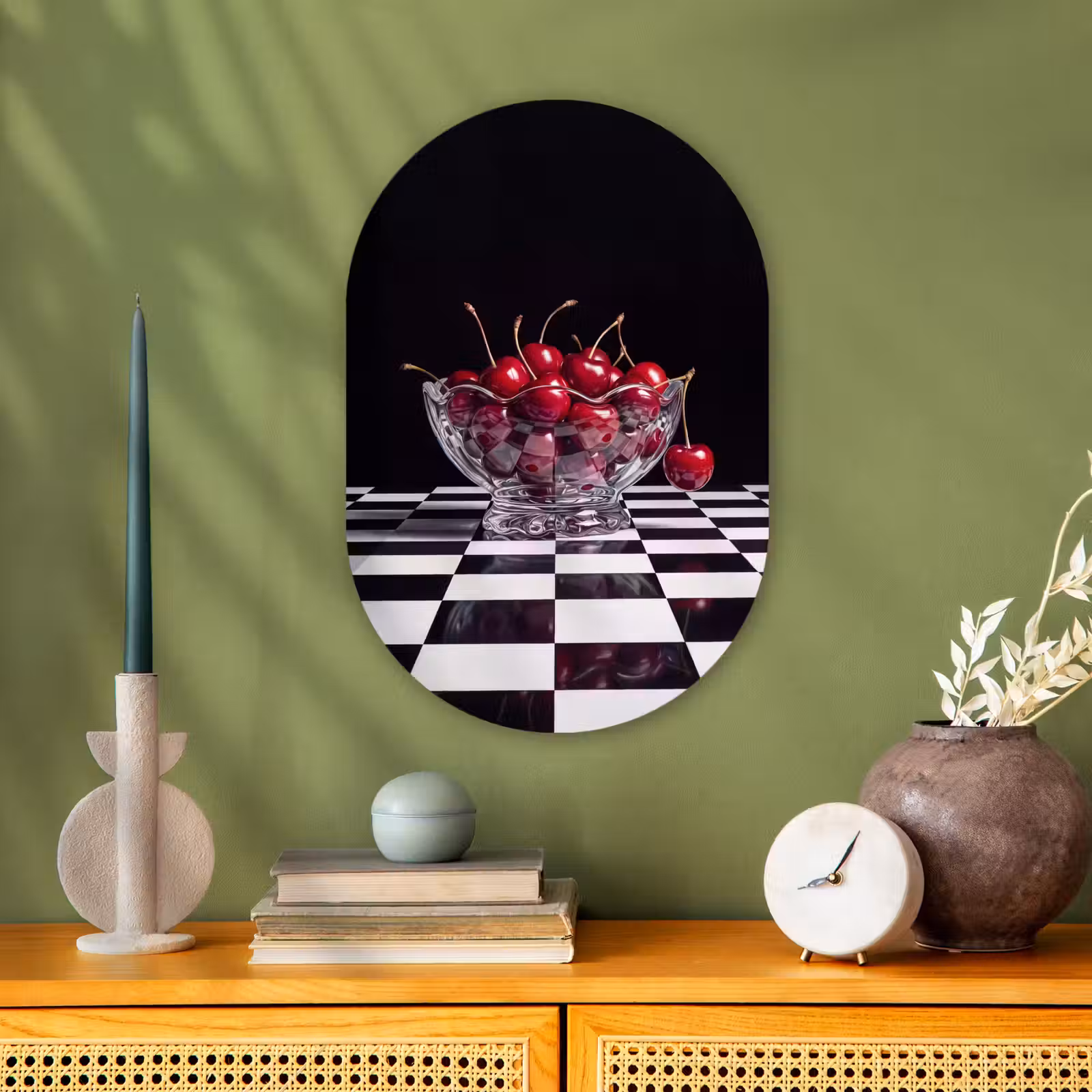 Oval - Plastic - Food - Cherries - Red - Eten - Kersen - Rood Wandcirkel Ovaal Forex klein