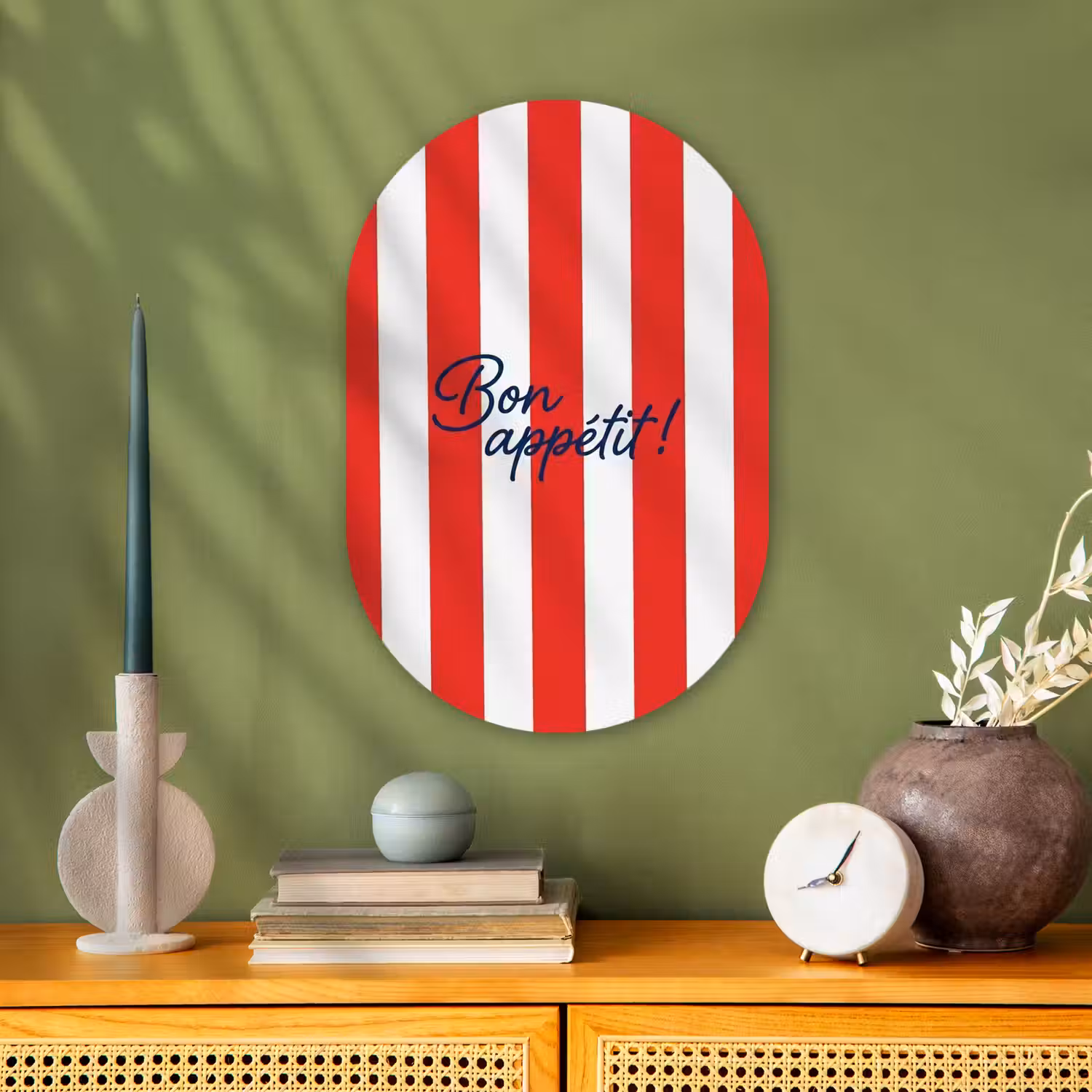 Eten - Spreuk - Keuken - Grafisch - Rood-Wit Wandcirkel Ovaal Forex klein -sfeer2