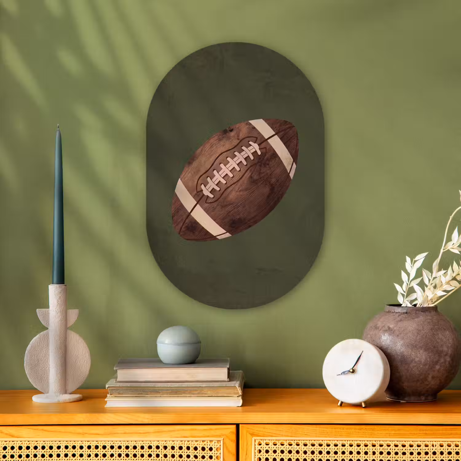 Football - Hout - Sport - Groen Wandcirkel Ovaal Forex klein -sfeer2