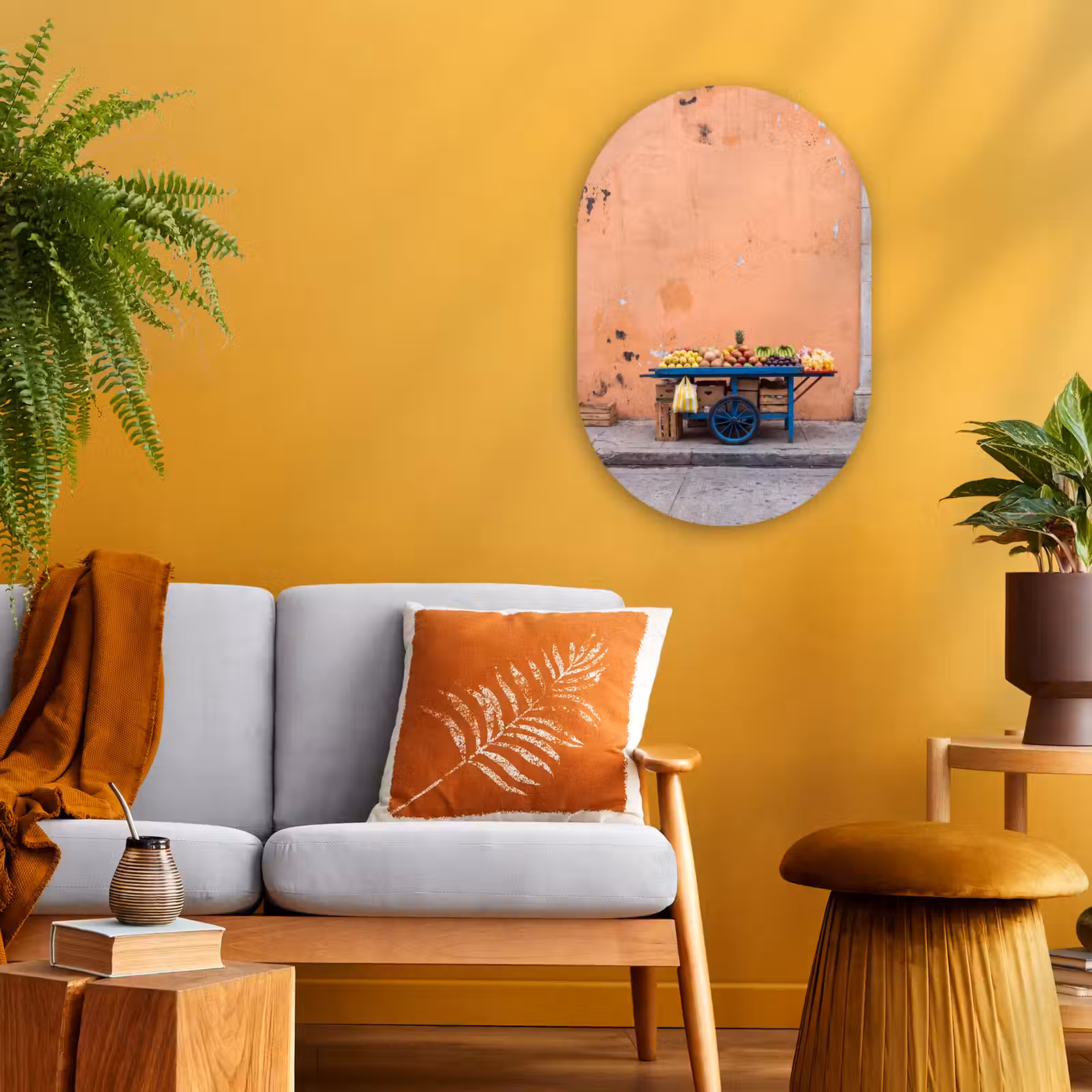 Oval - Plastic - Fruit - Cart - Street - Fruit - Kar - Straat Wandcirkel Ovaal Forex klein