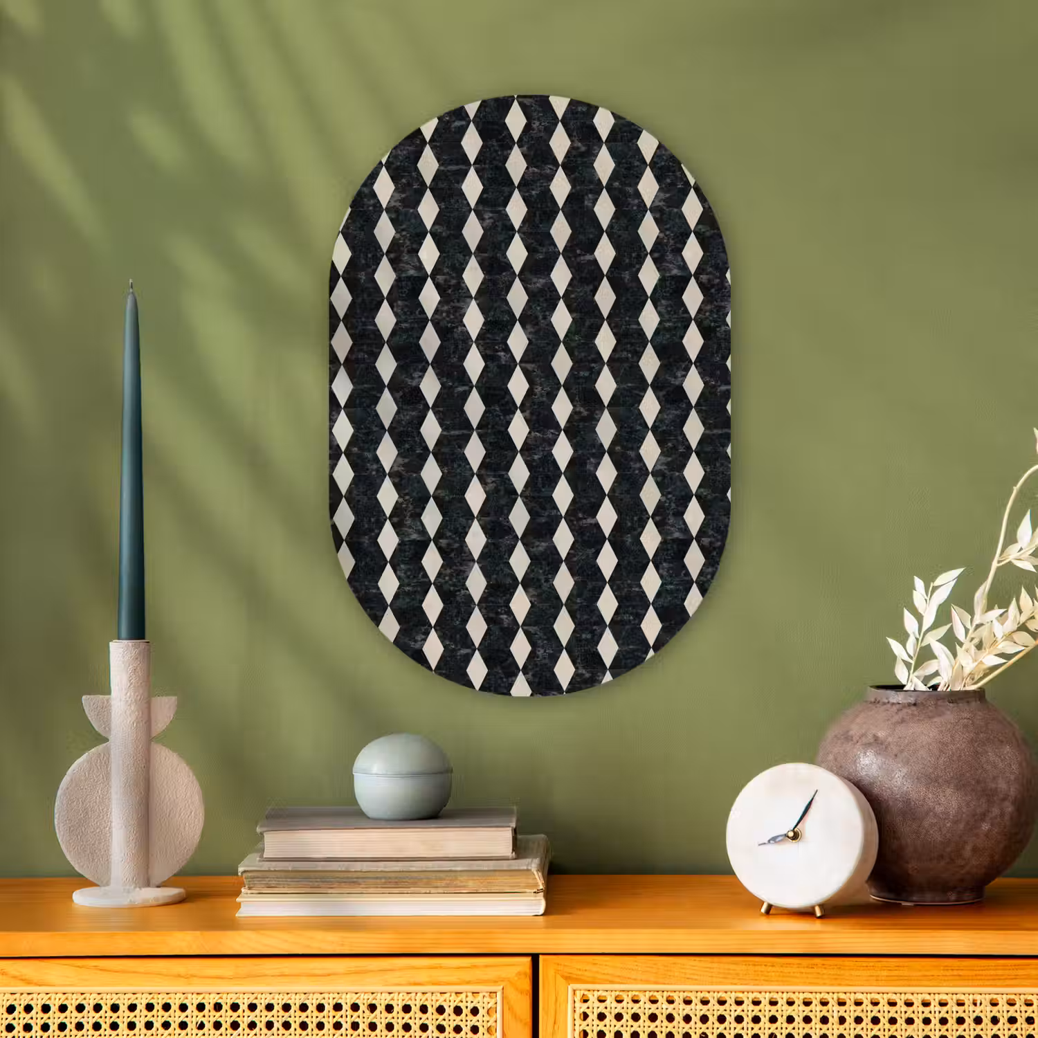Geometrisch - Patroon - Marmer - Groen Wandcirkel Ovaal Forex klein 630 -sfeer2