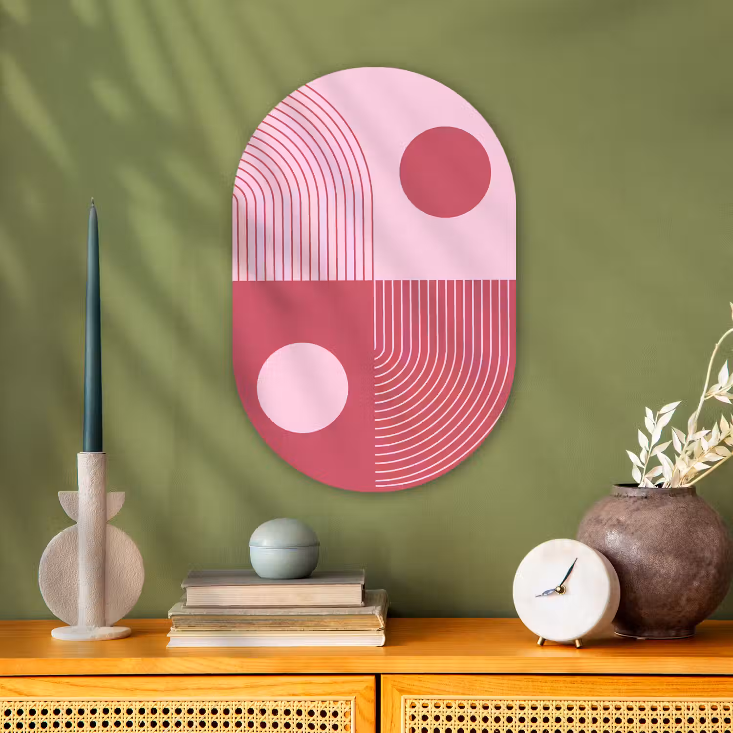 Geometrie - Patroon - Abstract - Roze - Modern Wandcirkel Ovaal Forex klein -sfeer2
