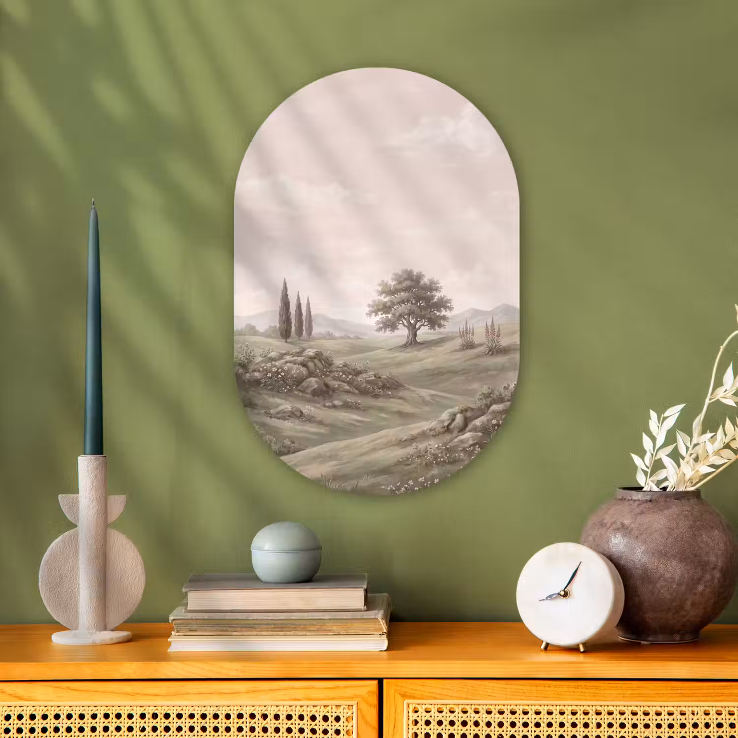 Heuvellandschap - Bomen - Natuur - Groen Wandcirkel Ovaal Forex klein -sfeer2