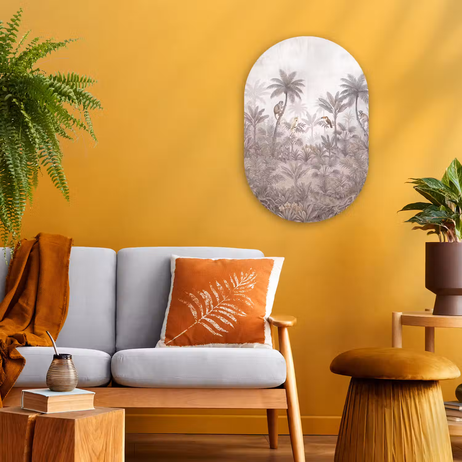 Jungle - Dieren - Palmbomen Wandcirkel Ovaal Forex klein -sfeer4