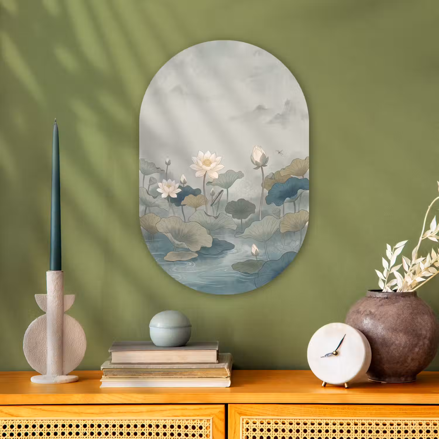 Lotus - Bloemen - Groen Wandcirkel Ovaal Forex klein -sfeer2