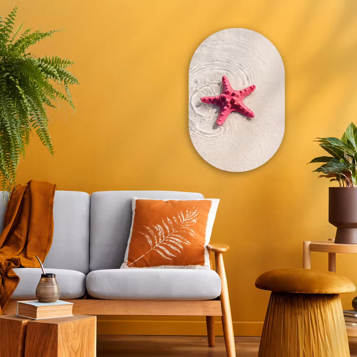 Zeeleven - Zeester - Strand - Roze - Water Wandcirkel Ovaal Forex klein -sfeer4