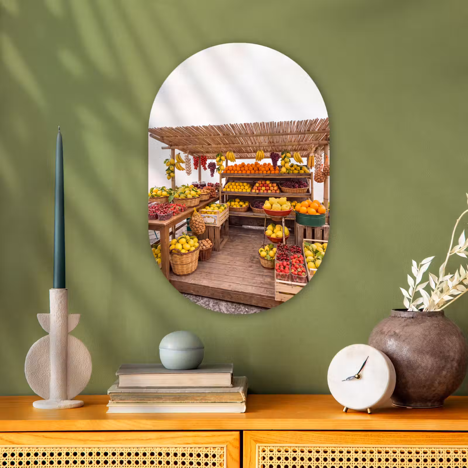 Oval - Plastic - Market Stall - Fruit - Fresh - Marktkraam - Fruit - Vers Wandcirkel Ovaal Forex klein