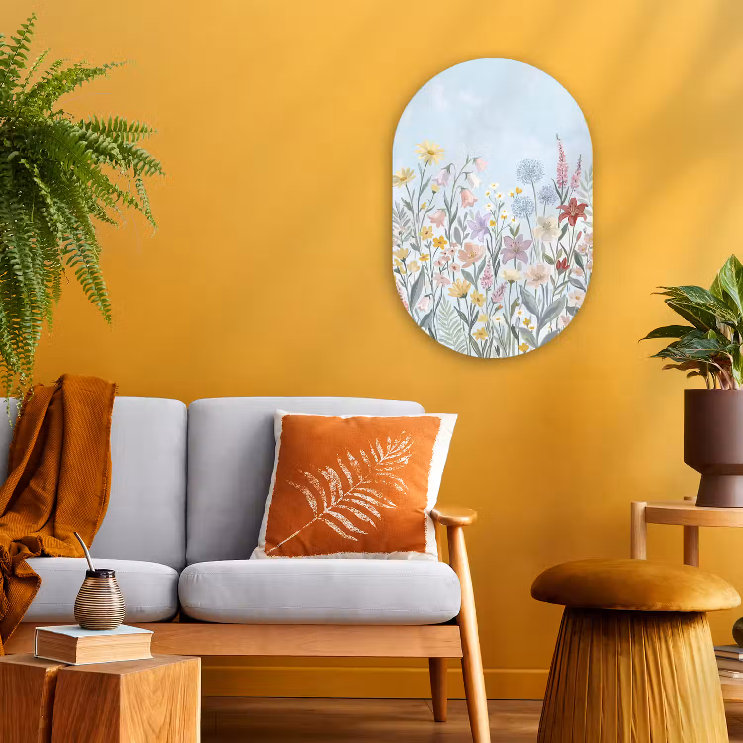 Weidebloemen - Illustratie - Kleurrijk Wandcirkel Ovaal Forex klein -sfeer4