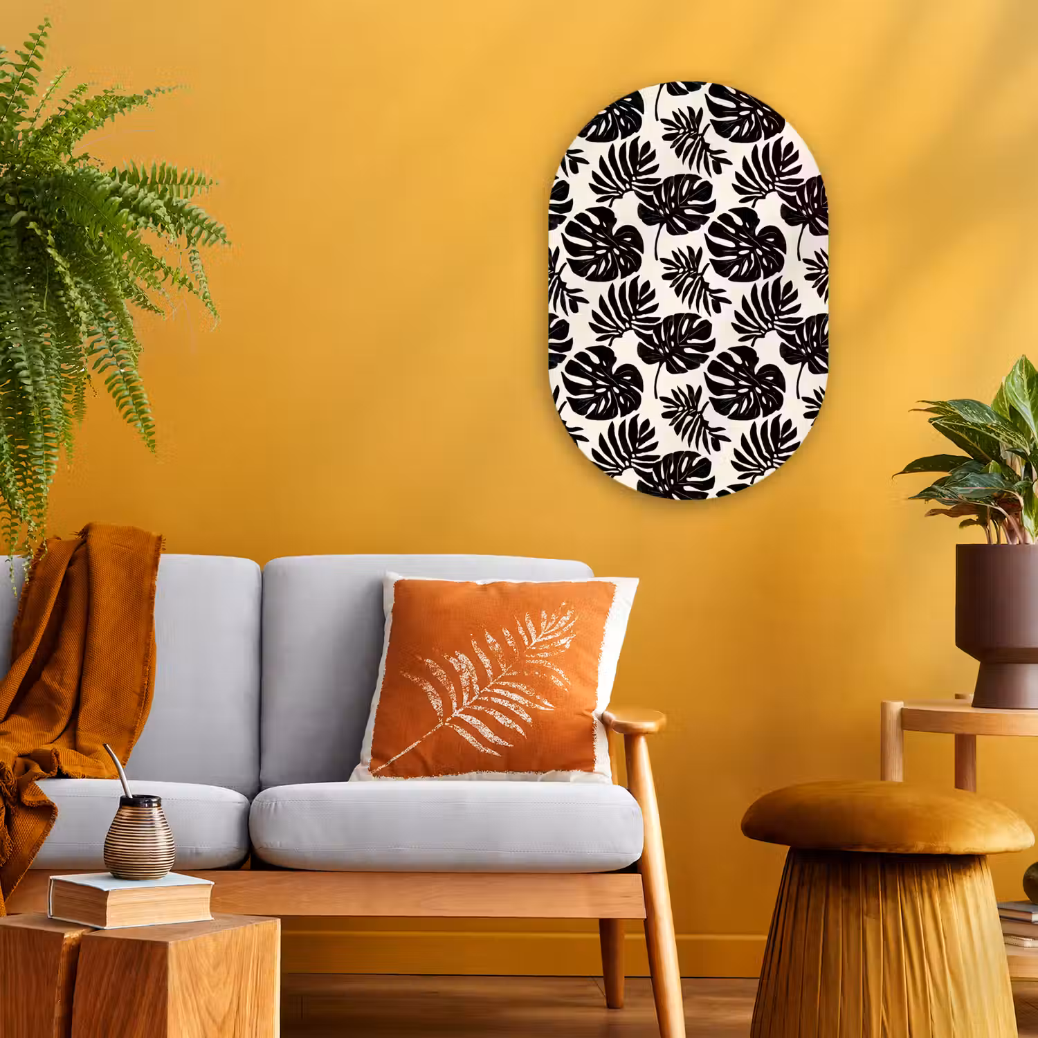 Modern - Monstera - Zwart Wandcirkel Ovaal Forex klein 630 -sfeer4