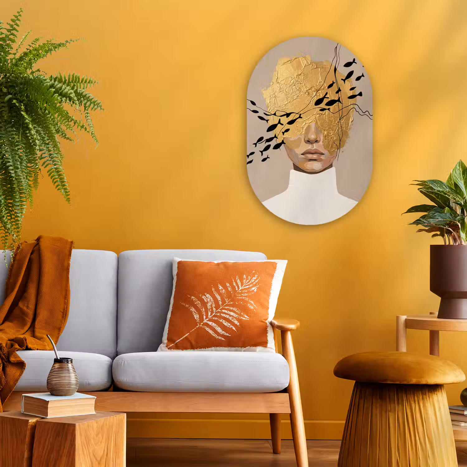 Modern - Vrouw - Goud Wandcirkel Ovaal Forex klein -sfeer4