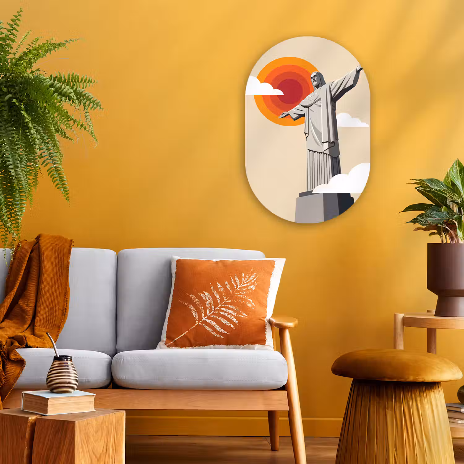 Monument - Stad - Zonsondergang - Minimalistisch - Oranje Wandcirkel Ovaal Forex klein -sfeer4