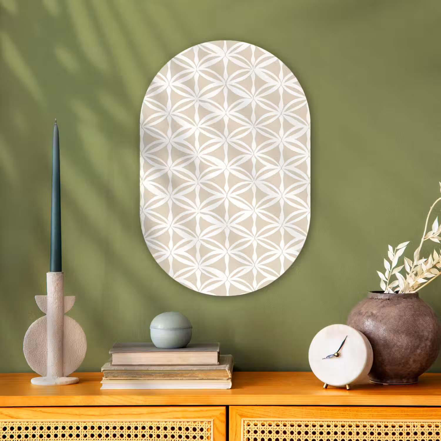 Motief - Modern - Beige Wandcirkel Ovaal Forex klein 630 -sfeer2