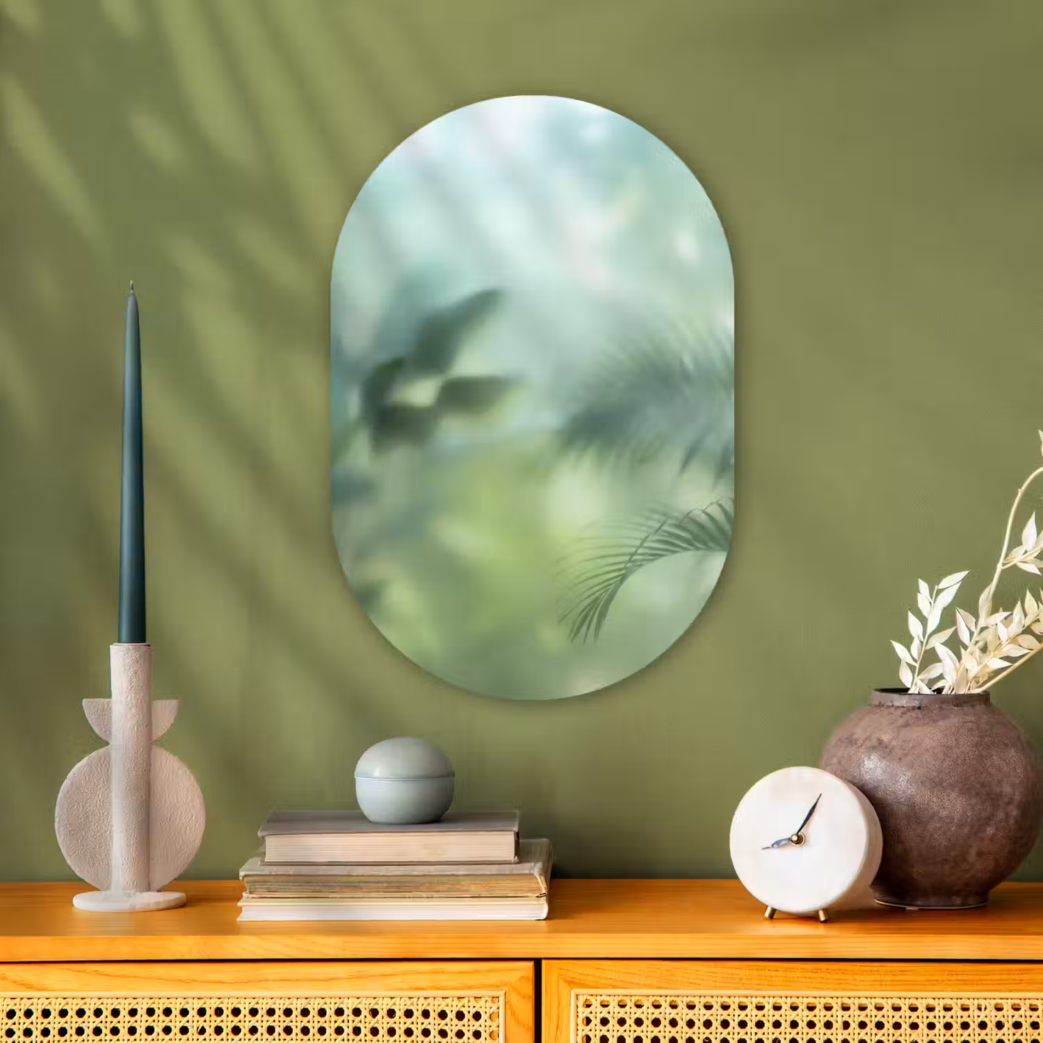 Natuur - Vervaagd - Groen - Abstract - Modern Wandcirkel Ovaal Forex klein -sfeer2