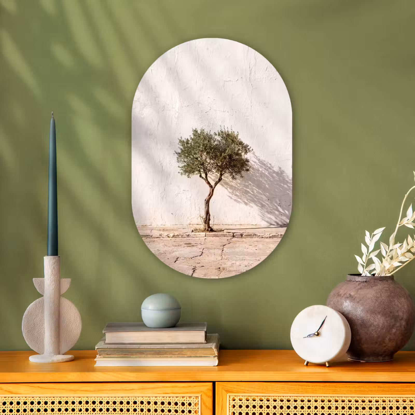 Oval - Plastic - Olive Tree - Wall - White - Olijfboom - muur - wit Wandcirkel Ovaal Forex klein