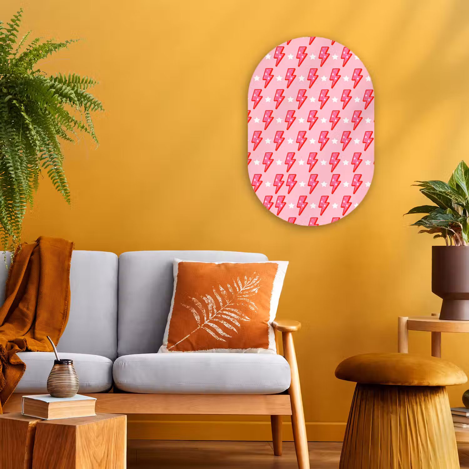 Patroon - Bliksem - Ster - Glitter - Roze Wandcirkel Ovaal Forex klein -sfeer4
