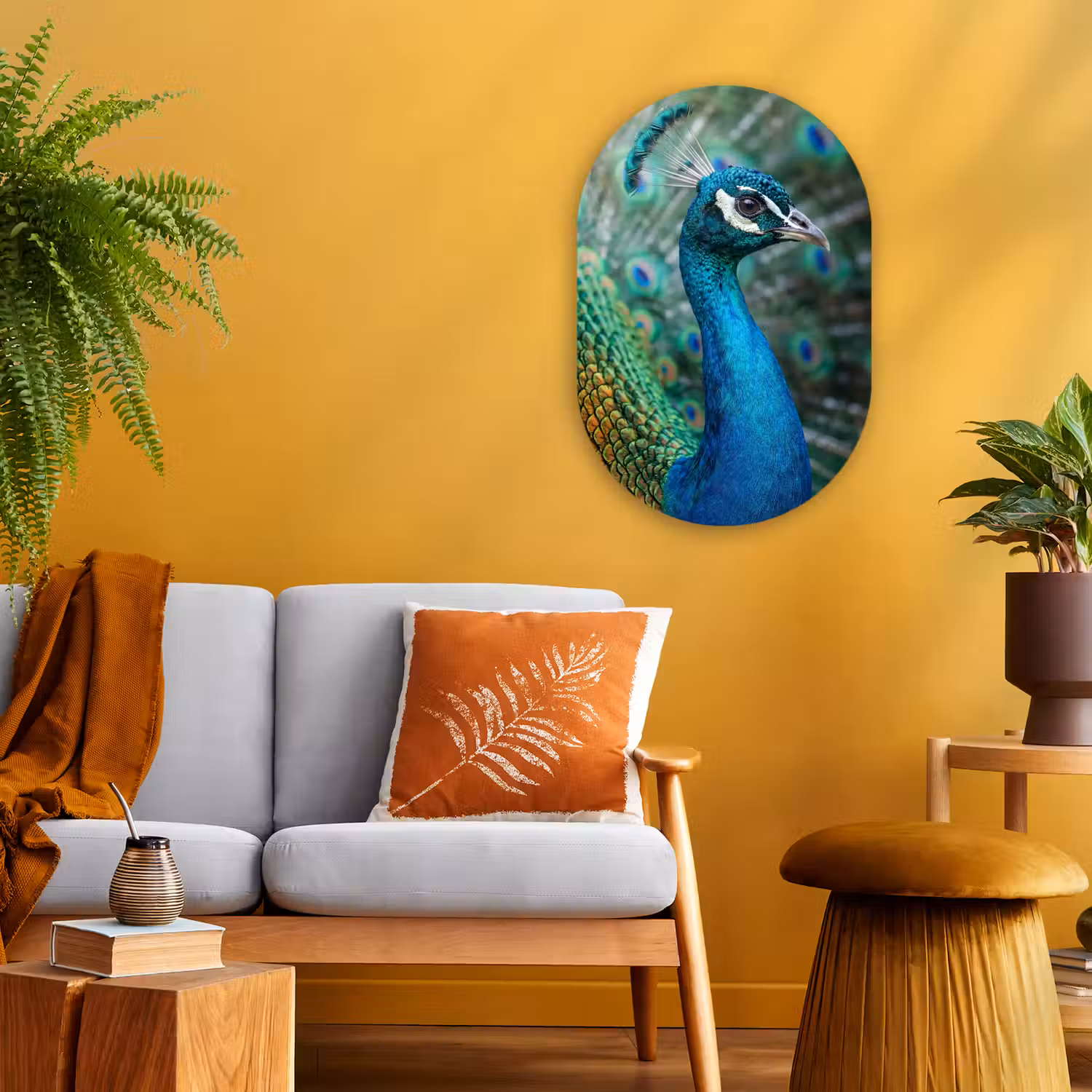Pauw - Veren - Blauw Wandcirkel Ovaal Forex klein -sfeer4